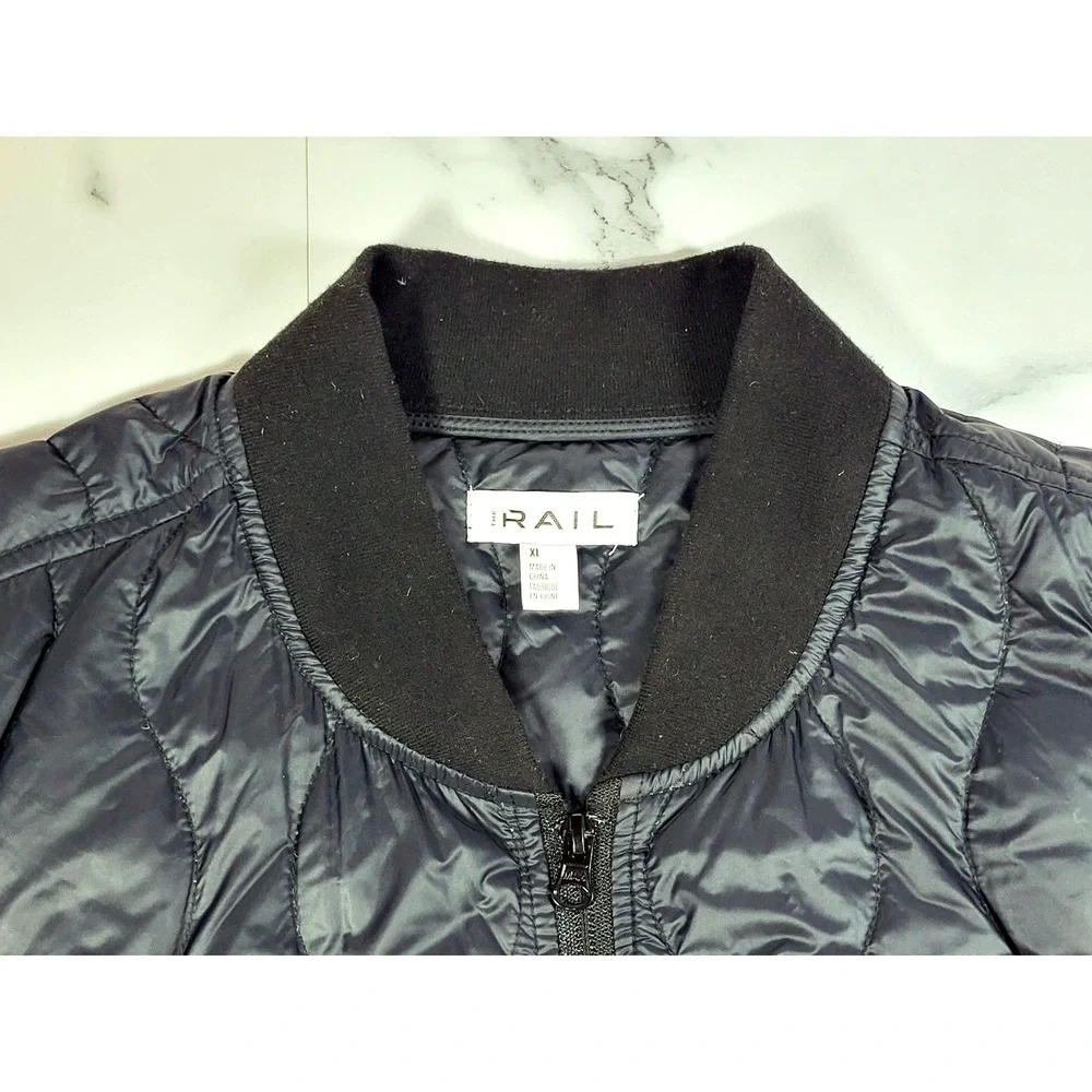 The Rail Mens Down Quilted Puffer Bomber Jacket Black Full Zip XL Urban Techwear